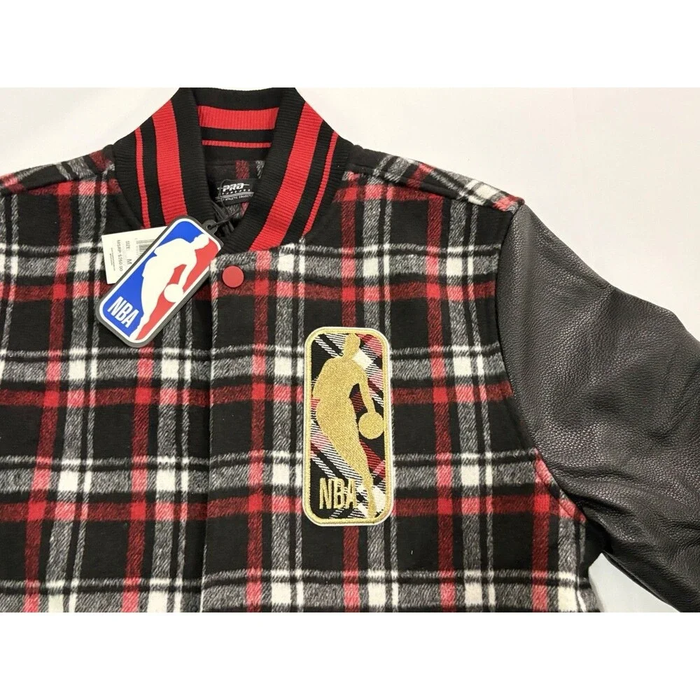 Pro Standard NBA Basketball Varsity Jacket Full Zip Plaid & Leather Men’s M NWT